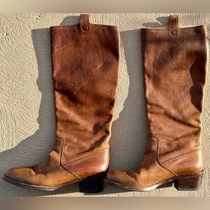 Dries Van Noten Brown Leather Tall Pull-On Riding Boots, Sz 37.5